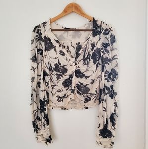 FREE PEOPLE Floral Blouse V-Neck Size Medium